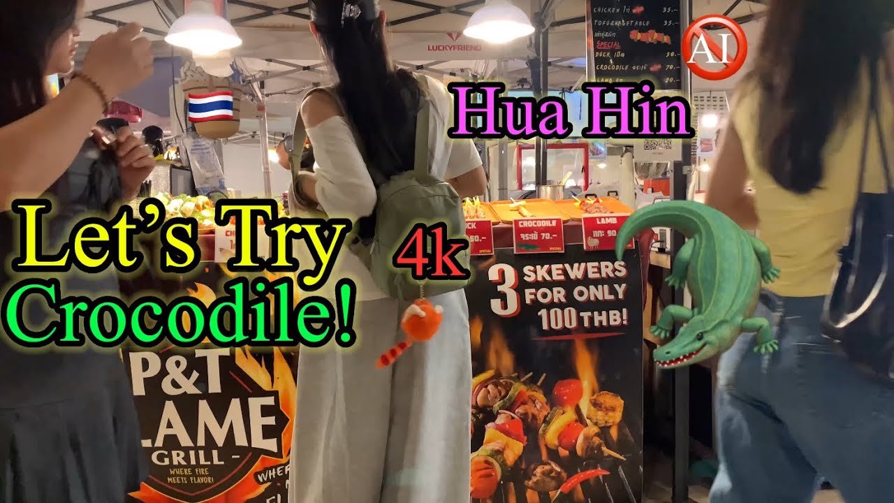 Let’s Try Crocodile🐊And More Patio Night Market Hua Hin Thailand 🇹🇭 