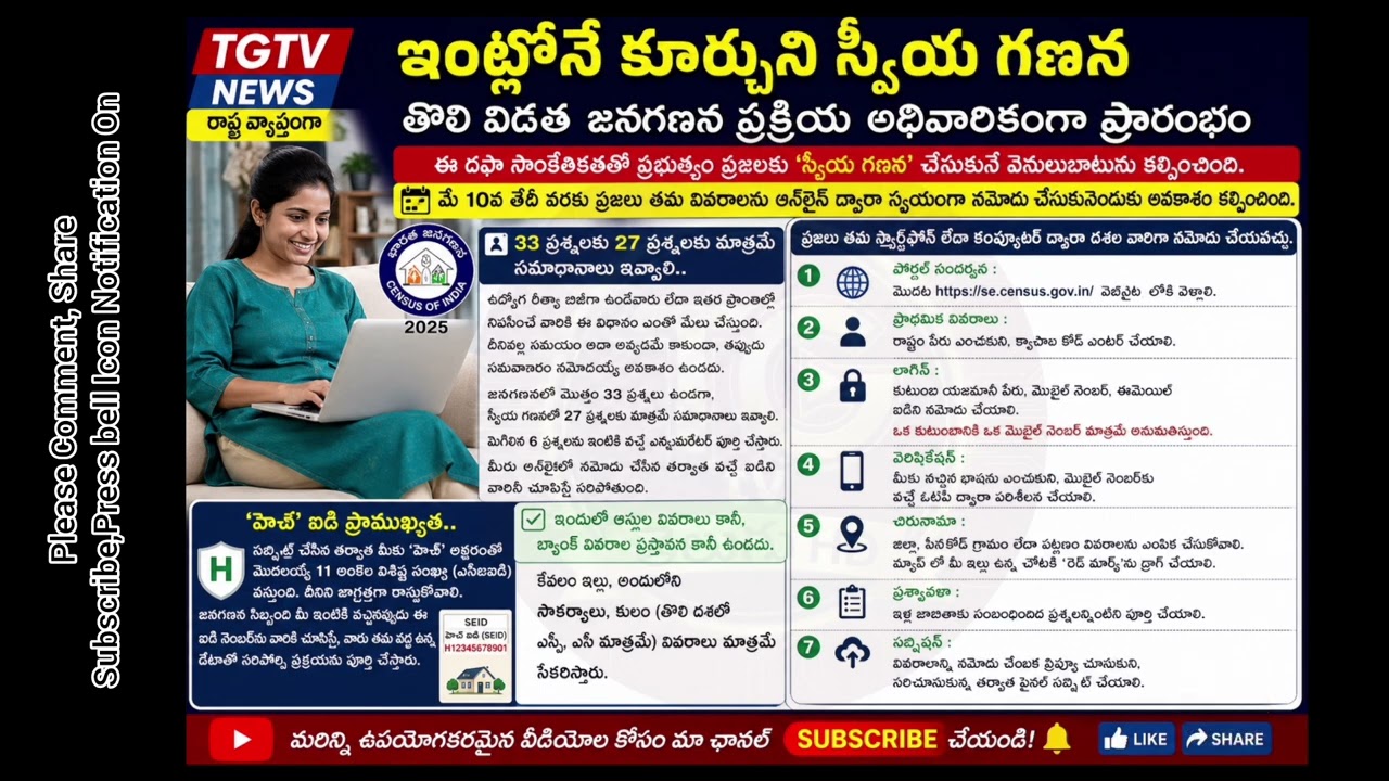 How to do self-enumeration at home? | Census Self Enumeration 2026 Telugu | Online Registration Full
