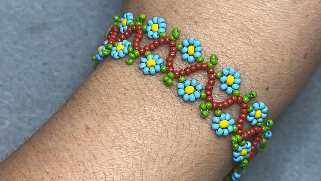 Pulsera de flores dobles con mostacillas fácil de hacer #parati #tutorial #hechoamano #love #diy 