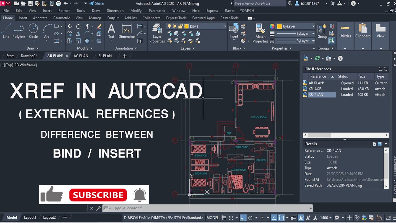 الفرق بين الأختيارين في الأوتوكاد/Bind & Insert for XREF in AutoCAD أهمية عمل دمج لملفات الإكسريف