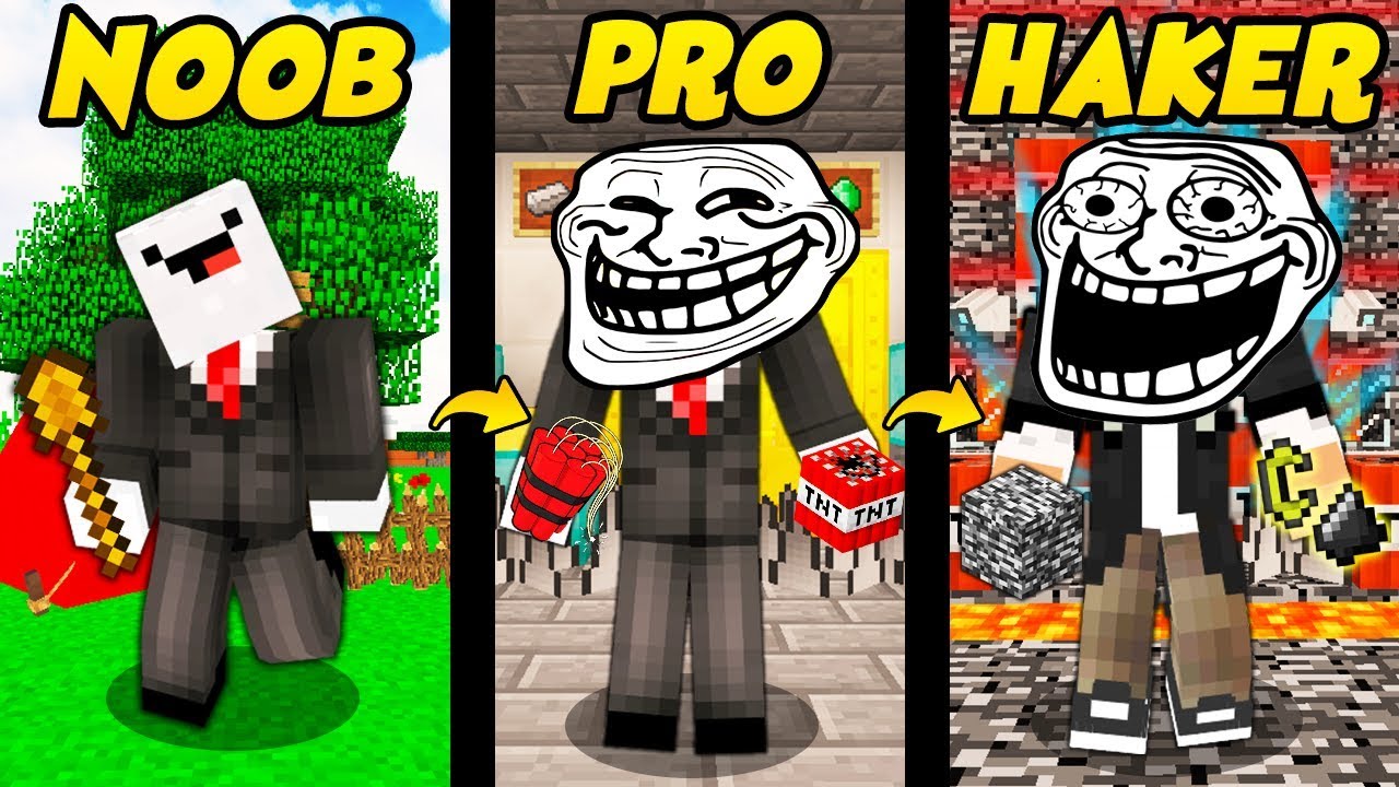 TROLL NOOB VS PRO VS HAKER W MINECRAFT!