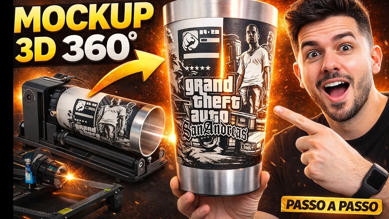Mockup 3D de Copo 360° no Laser | Veja Antes de Gravar