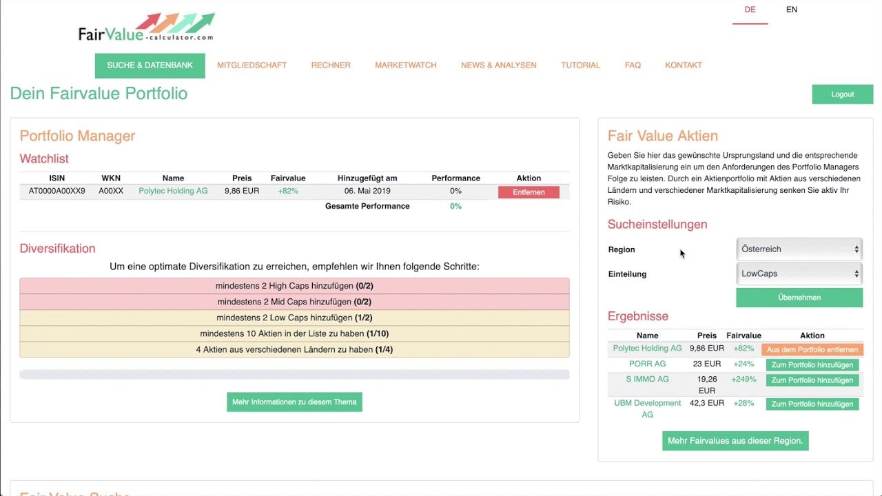 So stellen Sie ein Value Aktien Portfolio zusammen! | Fair Value Calculator