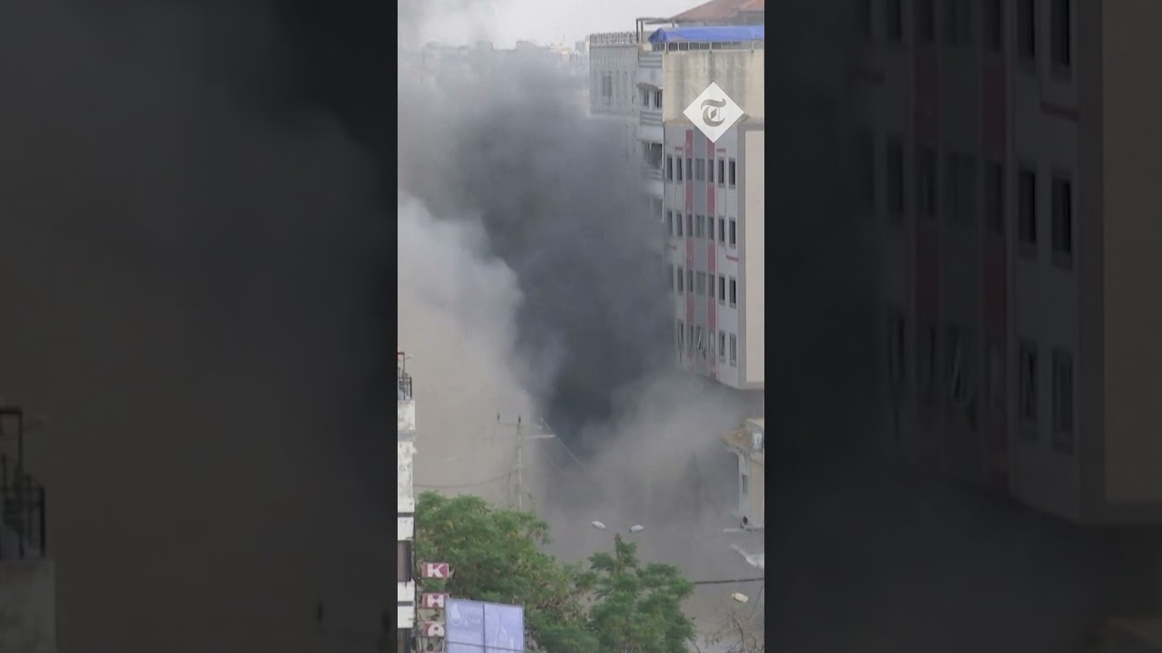 Moment Gaza's National Bank building hit by Israeli air strike