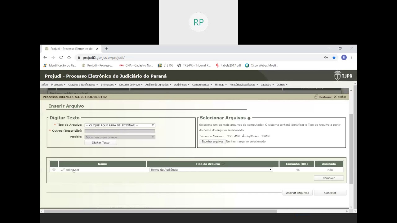 Movimentando audiência no Projudi