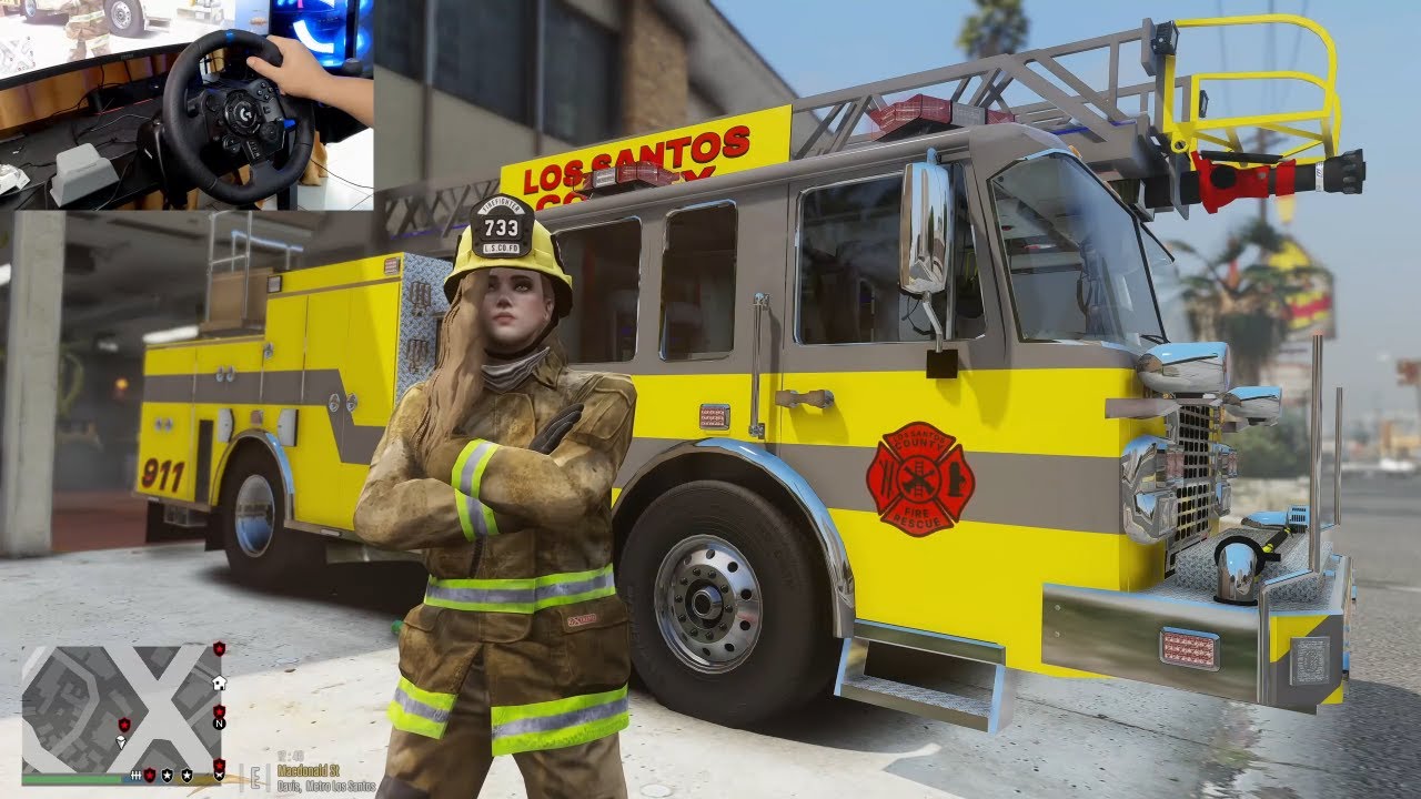 Gta 5 LSFDFR Playing As a Davis Firefighter Spartan Gladiator Ladder - Steering Wheel
