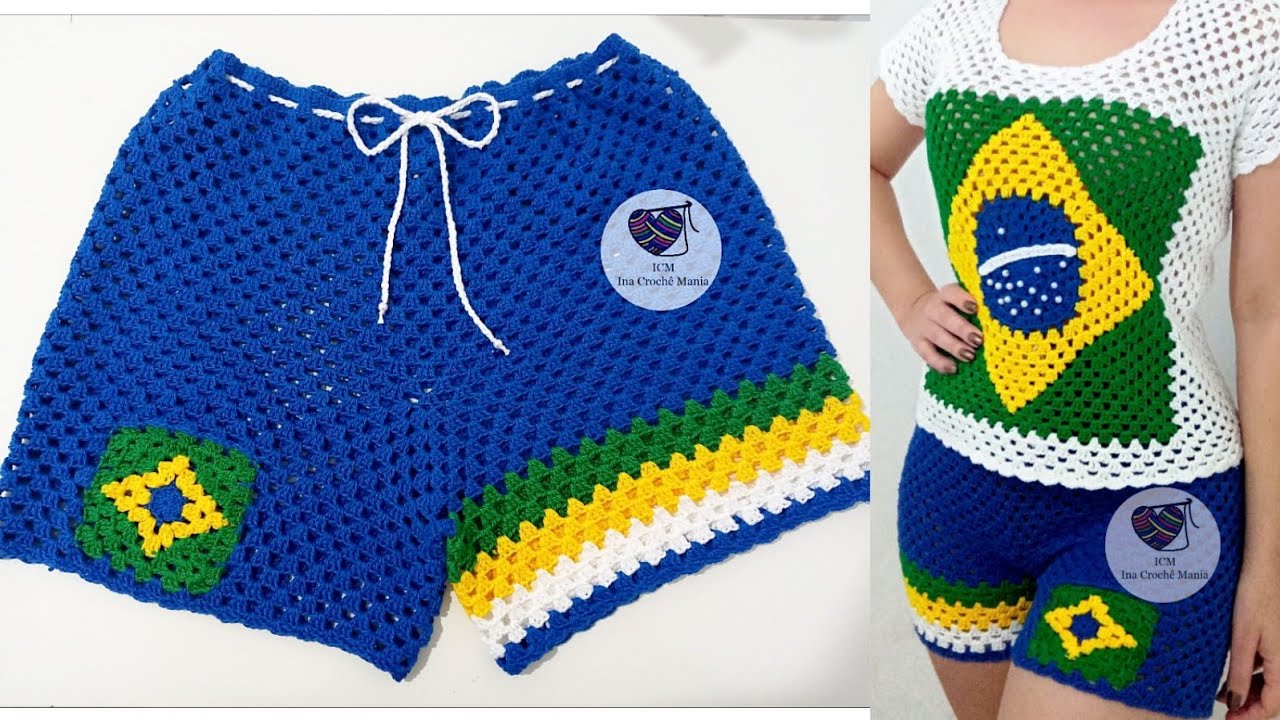 Short de crochê Brasil PP,P,M,G e GG