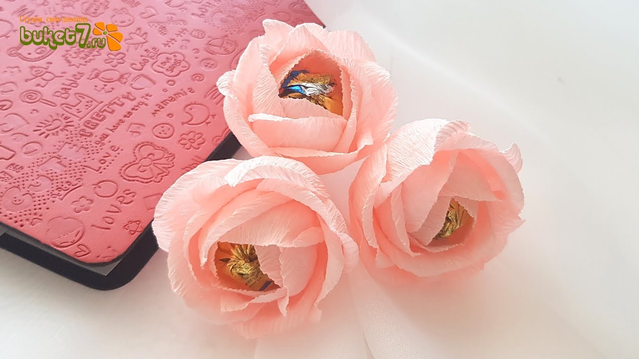 Розы из конфет ☆ Розы из гофрированной бумаги ☆ Букет из конфет ☆ Diy ☆ своими руками