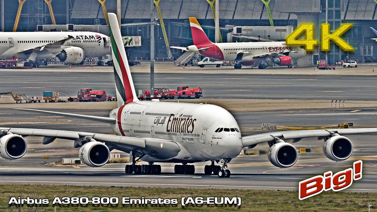 Airbus A380 800 Emirates (A6-EUM) Takeoff Madrid!