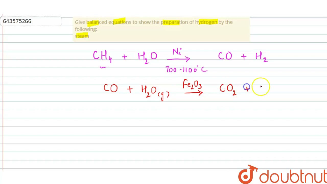 Give balanced equations to show the preparation of hydrogen by the following: steam | 9 | SPECIM...