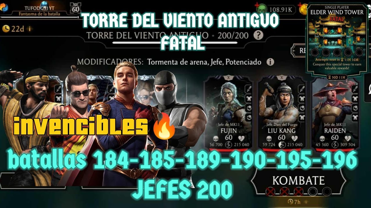 INVENCIBLES 🔥 TORRE DEL VIENTO ANTIGUO FATAL BATALLAS 184-185-189-190-195-196 JEFES 200💪
