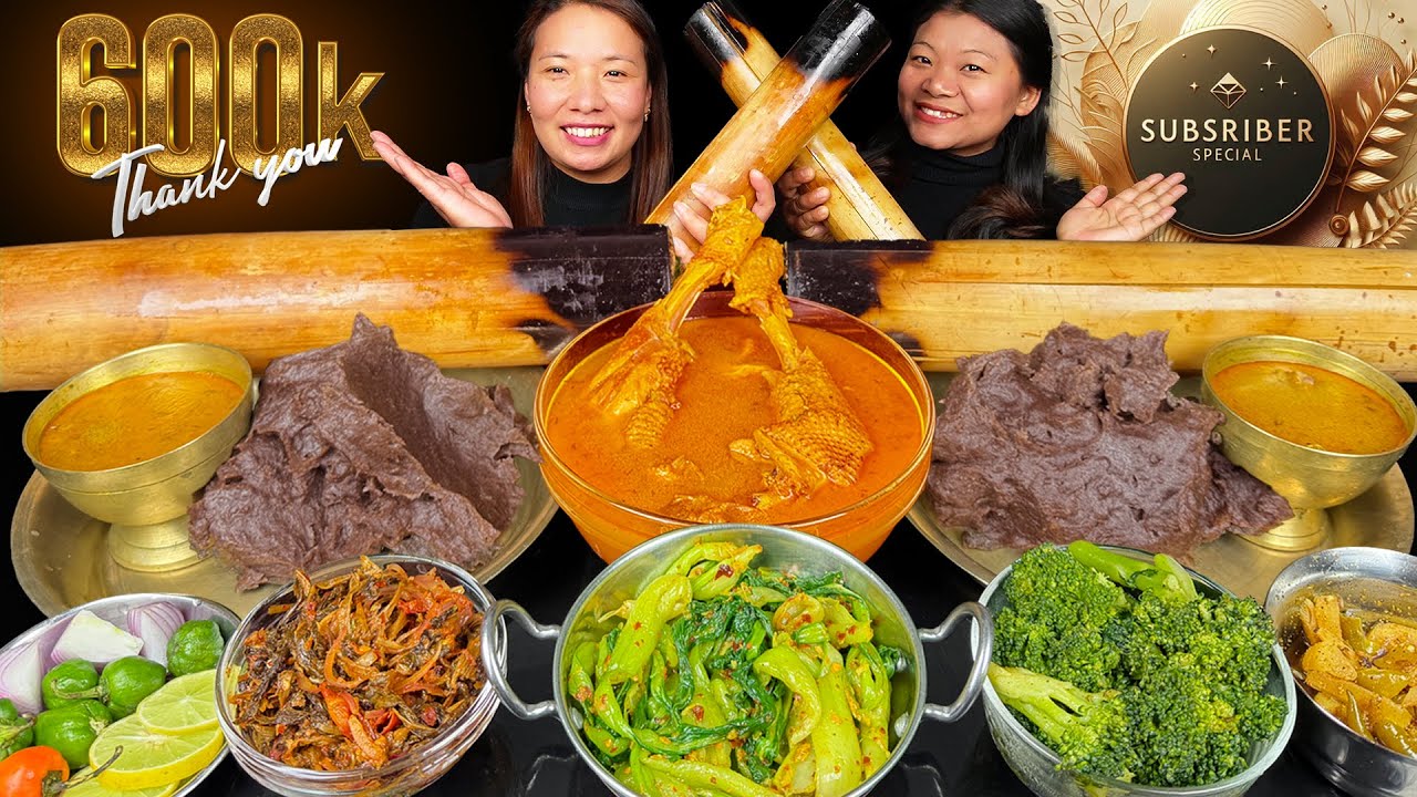 600k Special Celebration With Subscriber | Eating Bamboo Biryani, Local Chicken, Dhido Gundruk Achar