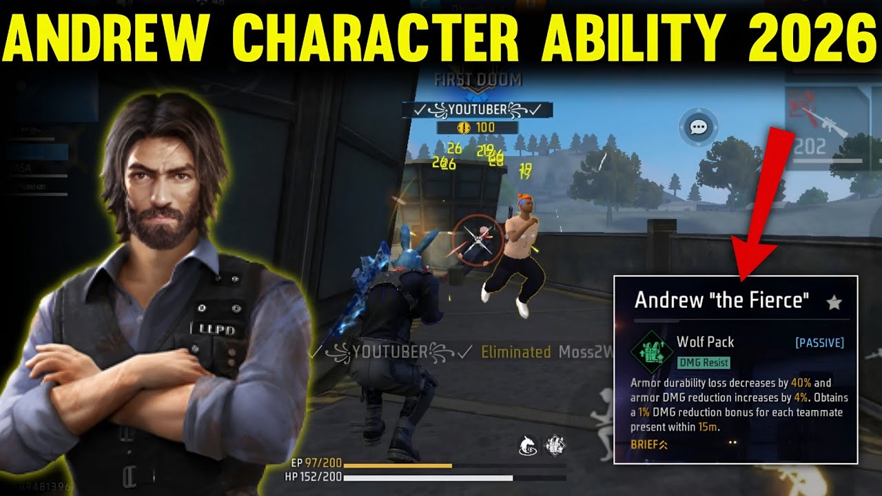 Andrew Character Ability 2026 | Free Fire Andrew Character Ability | Andrew Character Free Fire
