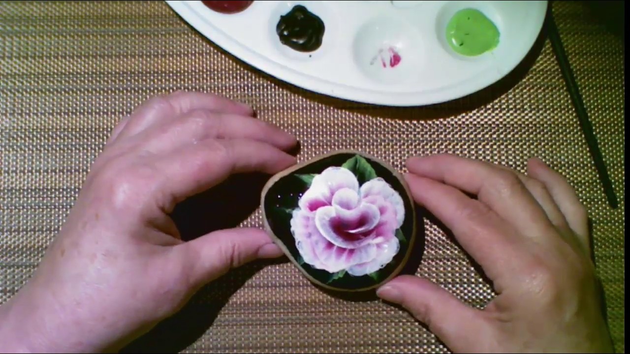 jojomdesign.com - Paint One Stroke Rose on a  Rock