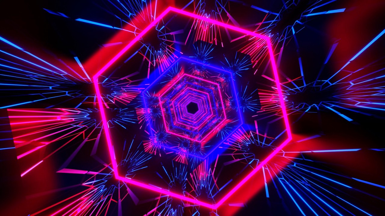 4K Abstract Hexagon Rotating Tunnel  Neon Red & Blue Color Relaxing TV Background Video Screensaver