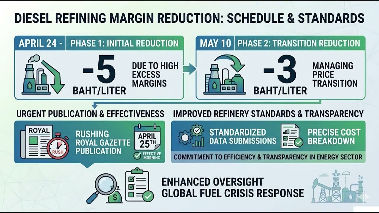 GOV&rsquo;T SLASHES DIESEL REFINING MARGINS TO 5 BAHT