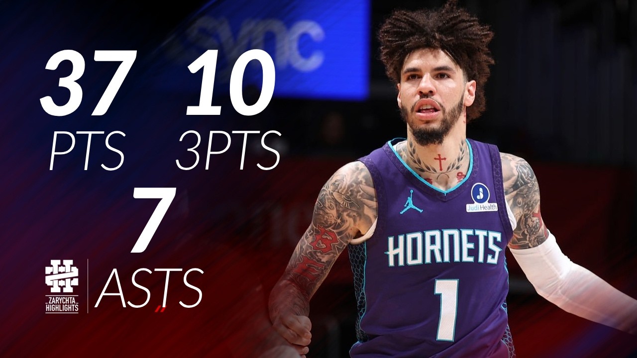 LaMelo Ball 37 pts 10 threes 7 asts vs Wizards 25/26 season