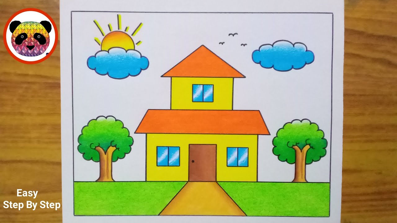 House Drawing / How to Draw a House / House Scenery Drawing Easy Step By Step / Ghar Drawing / Art
