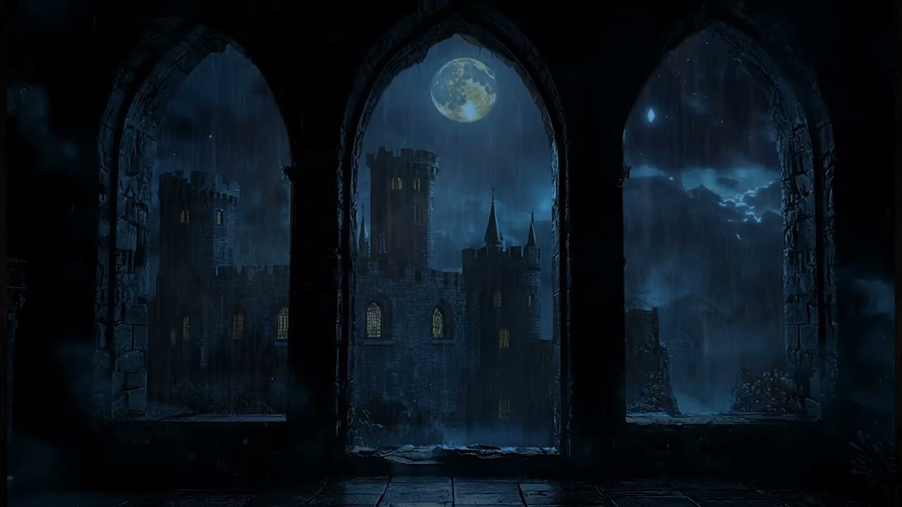 Hogwarts Rain Ambience | Enchanted Harry Potter Castle Night View Through Magical Window 🌙🌧️