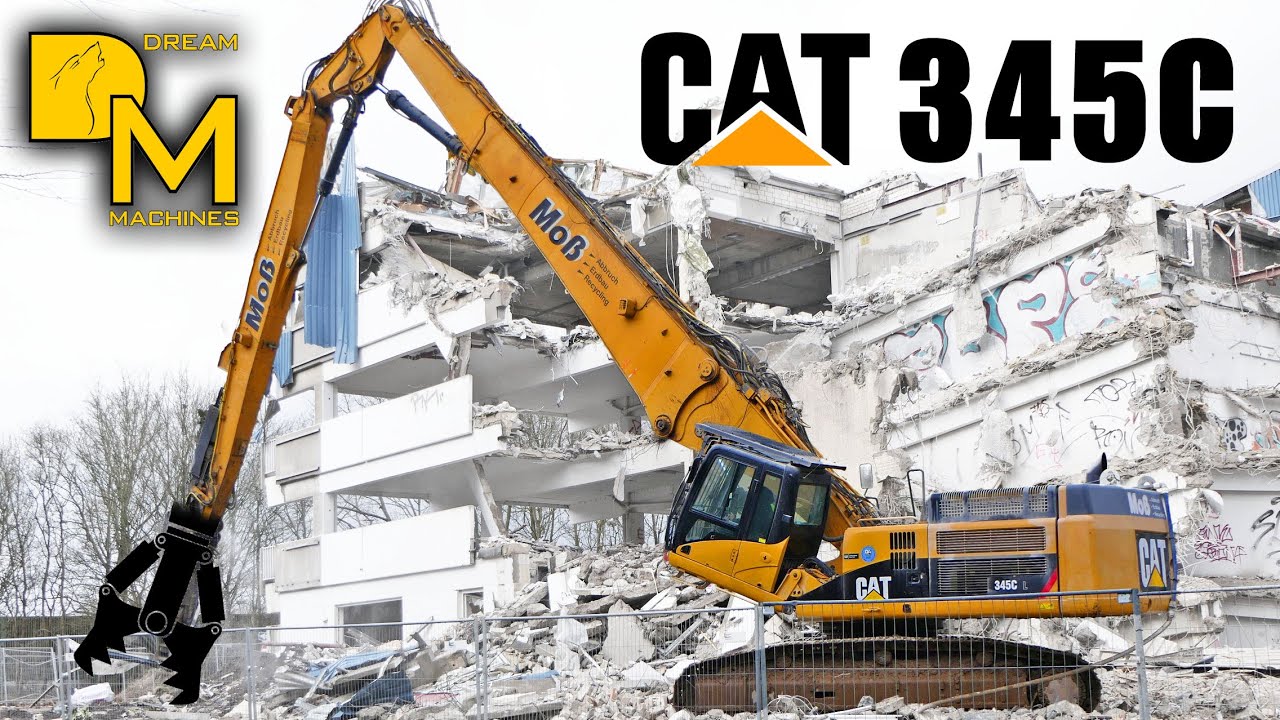 CATERPILLAR 345C LONGFRONT KOBELCO SK350 BAGGER ABBRUCH BAUSTELLE PARKHAUS  [2] DREAM MACHINES