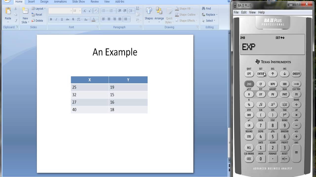 Statistics Worksheet on TI BA II Plus Calculator