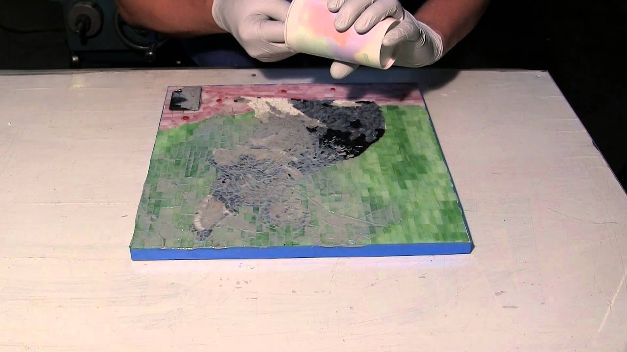 Filling a mosaic art piece with epoxy