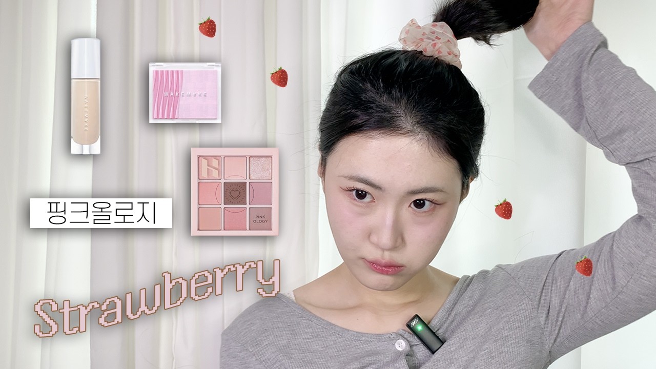 딸기탕후루🍓메이크업 l 홀리카홀리카 핑크올로지  l 웨이크메이크 핑크인텐스 l 워터글로우코팅파운데이션... l 힌스 틴트 l tmi남발 l GRWM l 겟레디윗미