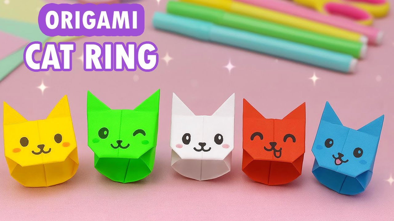 Origami Paper Cat Ring | How to make paper ring
