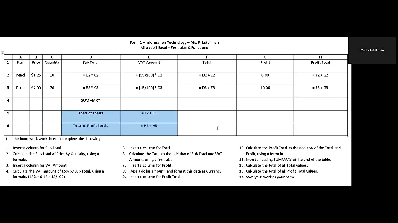 Spreadsheet Example 1 part B