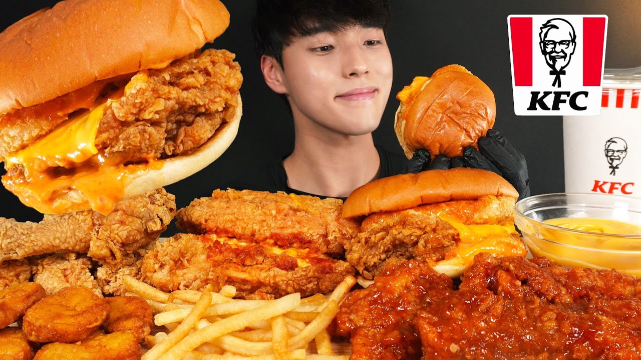 KFC 먹방! 통다리스파이시버거, 징거더블다운맥스, 감자튀김, 치킨 먹방 KFC CHICKEN & BURGER MUKBANG ASMR EATING SOUNDS