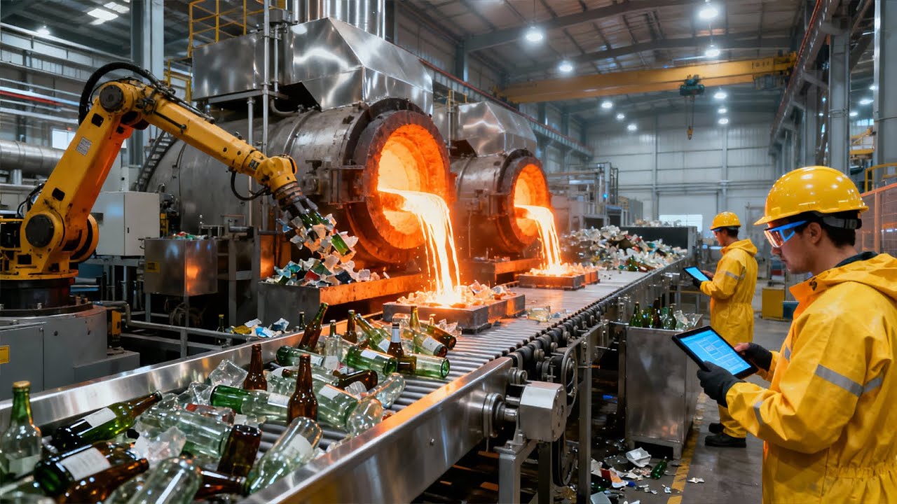 Inside a Massive Glass Recycling Factory : From Used Bottles to New Glass | Full Process