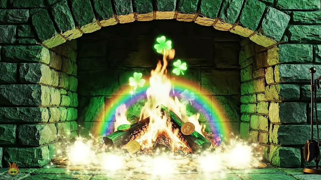 Lucky St Patricks Day Ambience Fireplace! 🍀 Fireplace Sounds, Green Fireplace