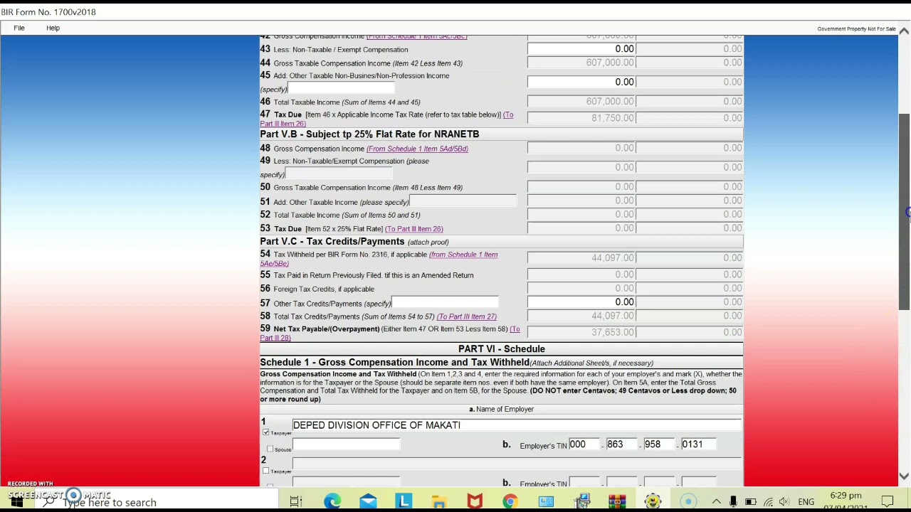 How to fill up BIR FORM 1700 using eBIR form v7.8