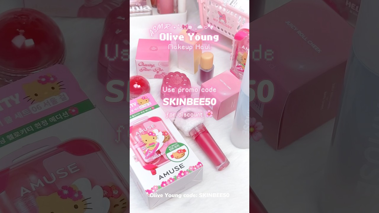 Pink kbeauty makeup haul 🩷 #shortsvideo #koreanmakeup #kbeauty #asmr #unboxing #oliveyoung #cute