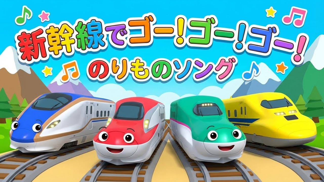 【童謡】しんかんせんでゴーゴーゴー！🚄✨｜のぞみ・はやぶさ・こまち・かがやき｜でんしゃ＆踏切 