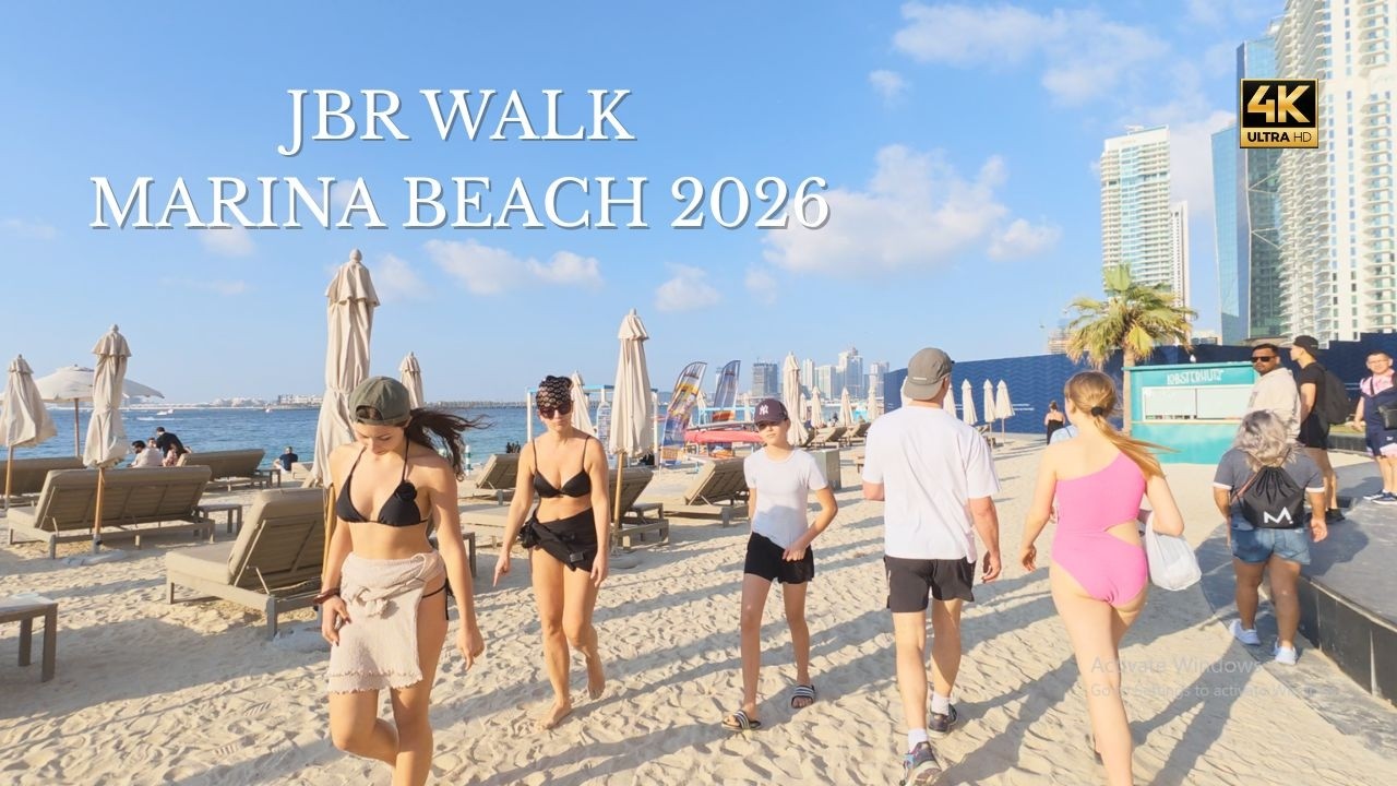Dubai Jumeirah Beach Walk 4K | Golden hour on Jumeirah Beach JBR Dubai