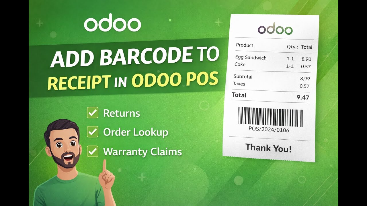 Добавление штрихкода к чеку POS в Odoo 19 🚀 (Без Python, только фронтенд!)