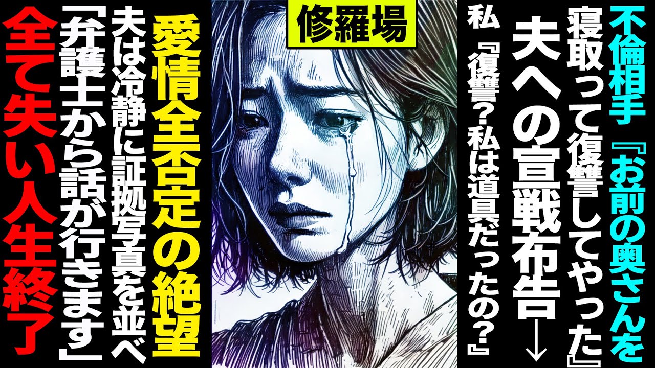 【漫画】不倫相手『お前の奥さんを寝取って復讐してやった』夫への宣戦布告→私『復讐？私は道具だったの？』愛情全否定の絶望→夫は冷静に証拠写真を並べ「弁護士から話が行きます」愛も家も家族も全て失い人生終了