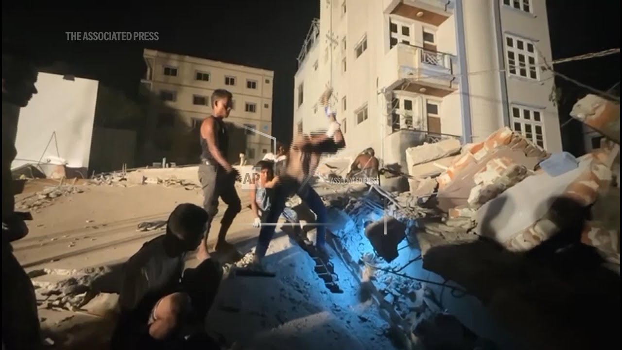 Rescuers search through rubble of collapsed buildings in earthquake-stricken Mandalay, Myanmar