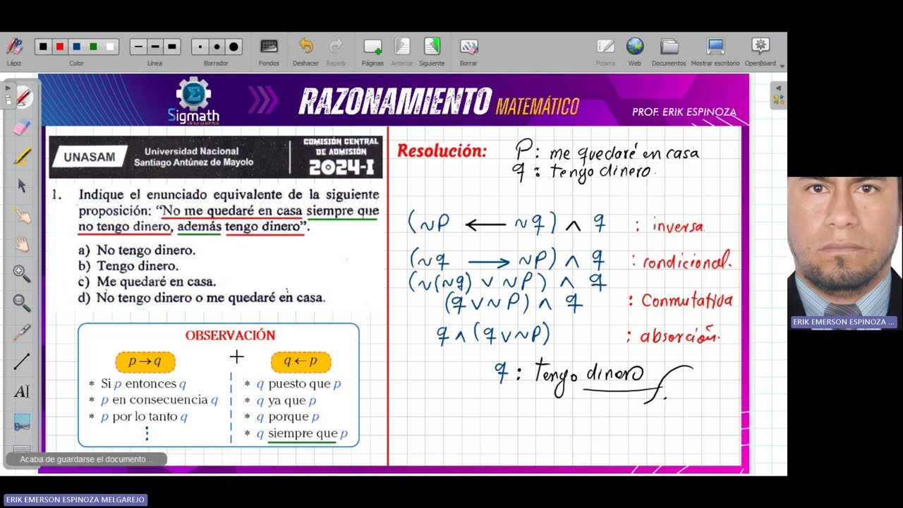 RM - SOLUCIONARIO PREGUNTA N ° 01 - UNASAM 2024-I