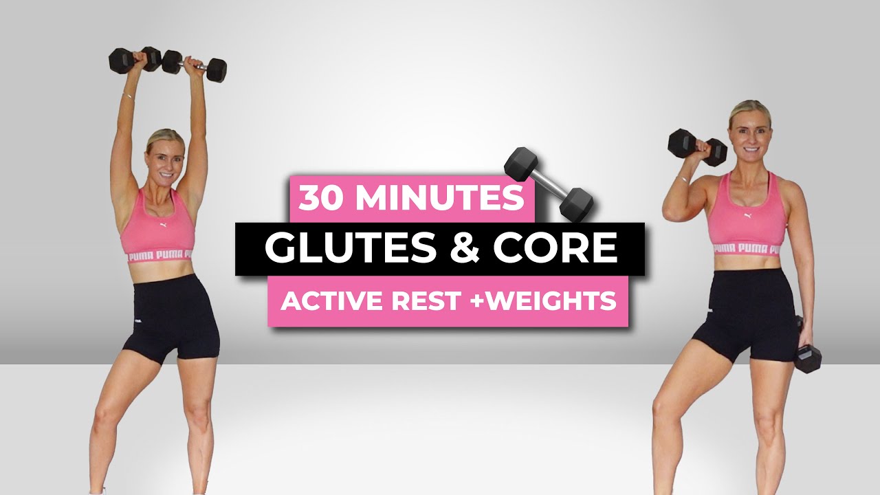 30 Minute Glutes & Abs + Dumbbells Home Workout - Active Rest Periods, get ready to sweat!