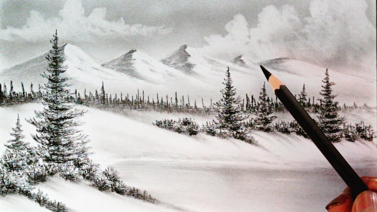How to draw a winter season landscape live // Pencil drawing live,