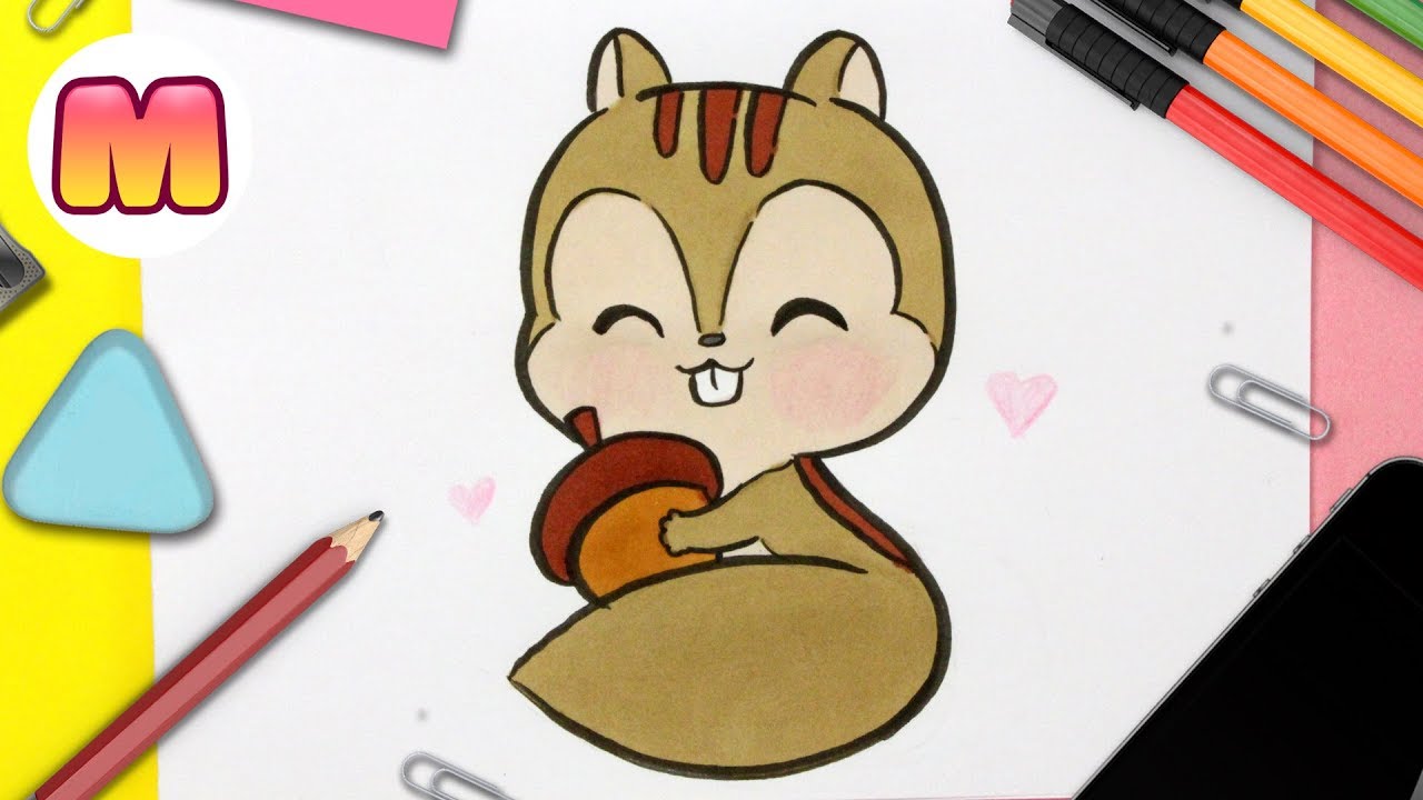 COMO DIBUJAR UNA ARDILLA KAWAII - Dibujos kawaii faciles - Aprender a dibujar animales kawaii