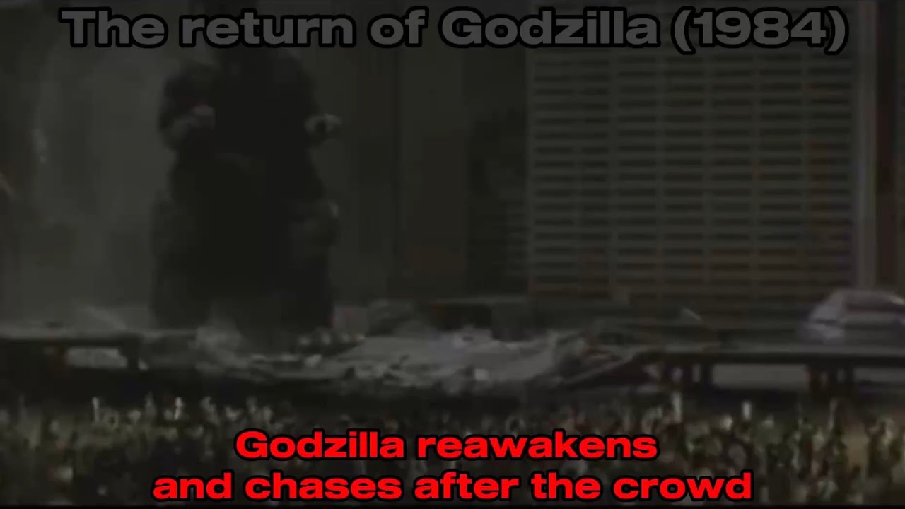 The return of Godzilla (1984)   Godzilla reawakens and Chases after the crowd 
