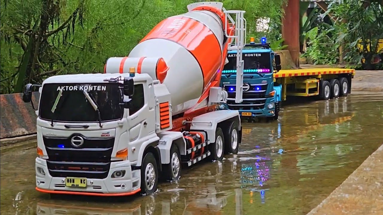 AKSI KE 69 ‼️ Pemasangan Depo Molen Rc Truk Trailer vs Hino Angkut Box Cor Sulit Belok Hampir Guling