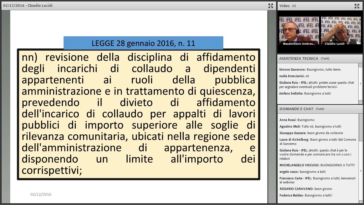 02/12/2016 - L'esecuzione dei contratti nel nuovo codice controllo, direzione lavori, collaudo