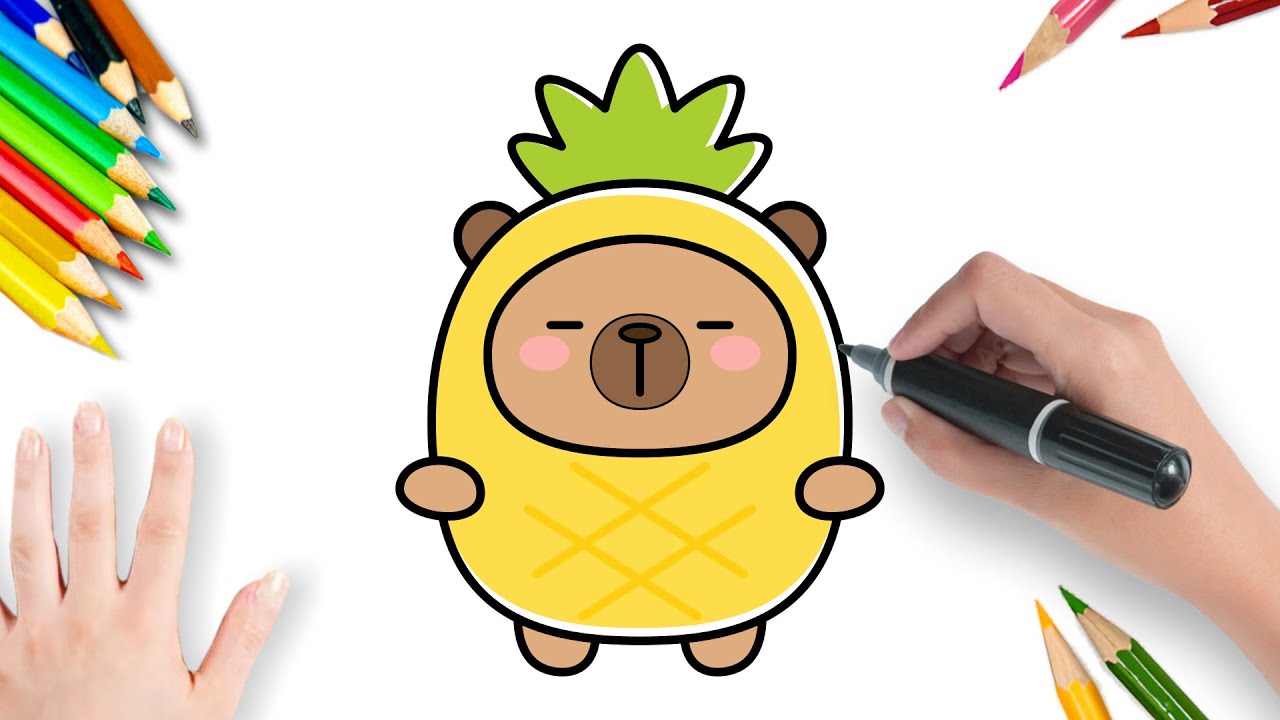 Como Desenhar Uma Capivara Abacaxi Fofa Kawaii | Passo a Passo