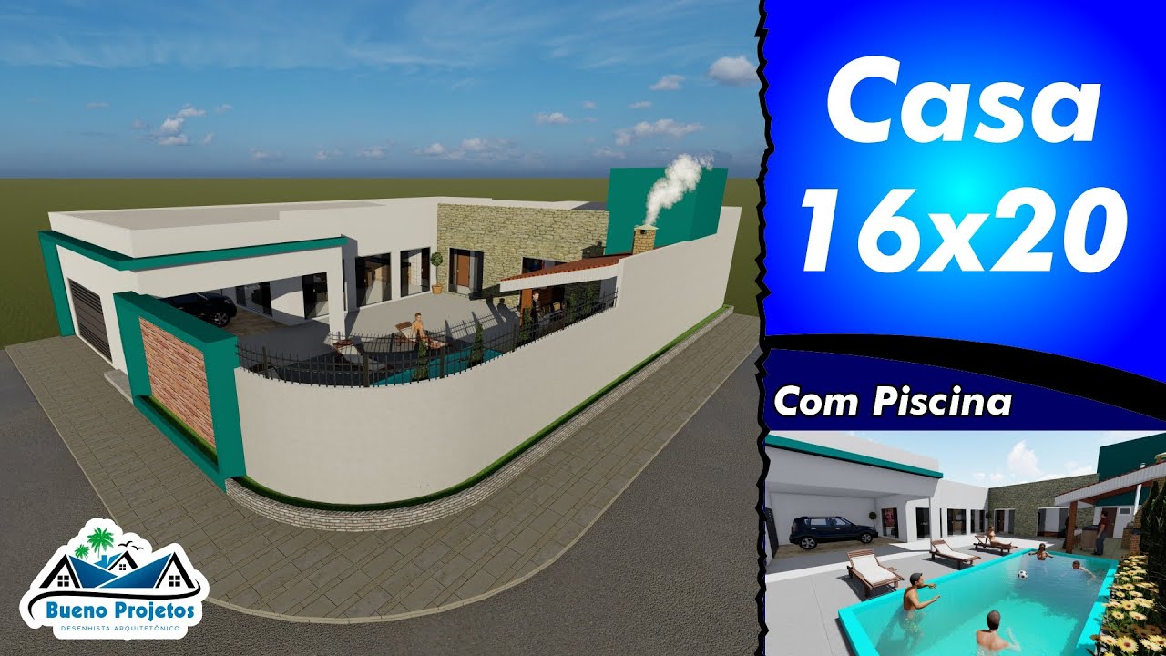B-0065 Casa Simples com Piscina e Área Gourmet T=16 x20 (Casa 10x20 na Descrição do Vídeo)