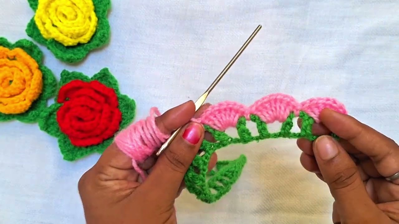 woolen rose flower making video, ऊन से गुलाब का फूल बनाये, knitting video, crochet work
