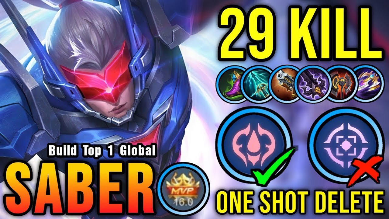 29 Kills!! Best Saber One Shot LifeSteal Build and Emblem!! - Build Top 1 Global Saber ~ MLBB
